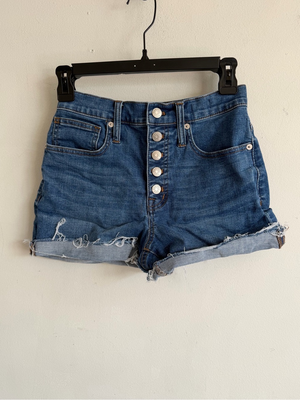 Madewell Dark Blue High-Rise Button-Fly Denim Shorts